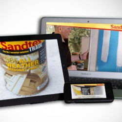 Sandtex 365 masonry paint showcased on mobile devices
