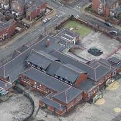 Aerial view of Gorse Hill School roof refurbishment