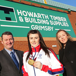 Howarth Timber's Mark Terry and Imogen Howarth with Hollie Arnold