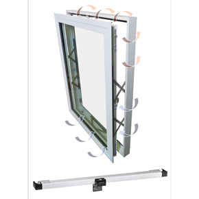 Kawneer assisted-opening window with GEZE slimchain