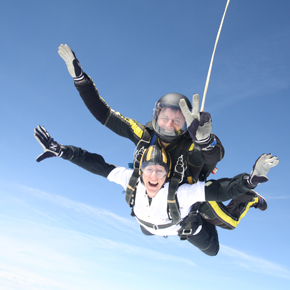 REHAU's Marketing Communications Manager Irene Smith pictured during the charity skydive