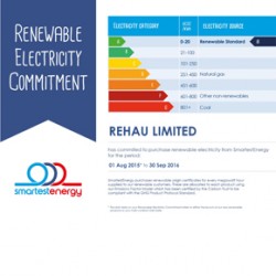 REHAU's certificate acknowledging its commitment to renewable electricity